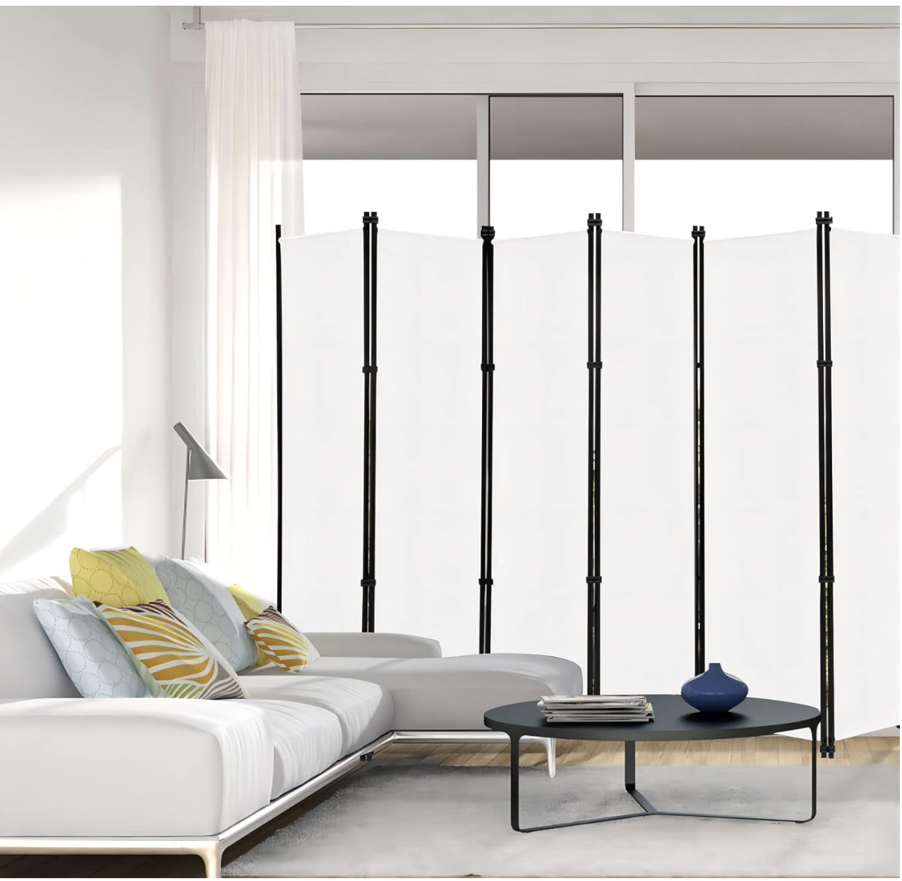  6 Panel Folding Privacy Screen 9ft Wide, 6ft Tall Partition Room Divider Portable Office Walls Dividers Panel, White