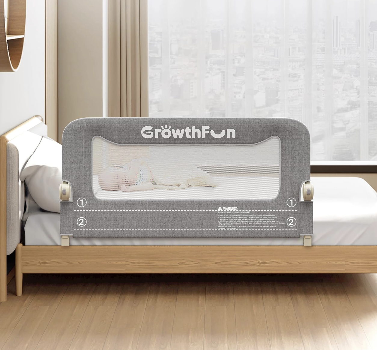 Foldable Bed Rail for Toddlers, 47in Reinforced Carbon Steel Frame&Connectors, Breathable Cationic Fabric, Safety Toddler Bed Rails for Queen, King, Twin, Full, No-Tool Setup.