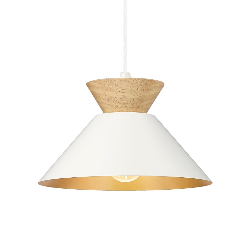 ELYONA Modern Pendant Light Fixtures 10" Solid Wood Hanging Lamp Nordic White Metal & Gold Inner Finish Boho Pendant Light for Farmhouse Kitchen Island Dining Room Bedroom Living Room Hallway
