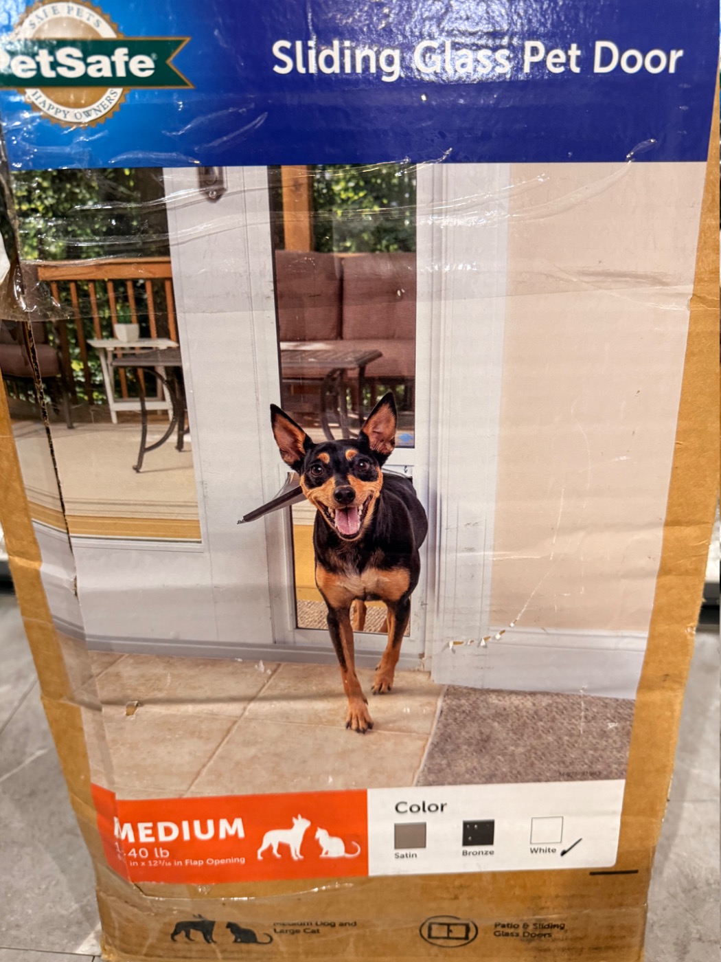 PetSafe Sliding Glass Pet Door - No-Cut DIY Install Doggy Door for Renters - Aluminum Frame - Adjustable Height 91 7/16" to 96" - Ideal for Medium Dogs Up to 40 lb - White