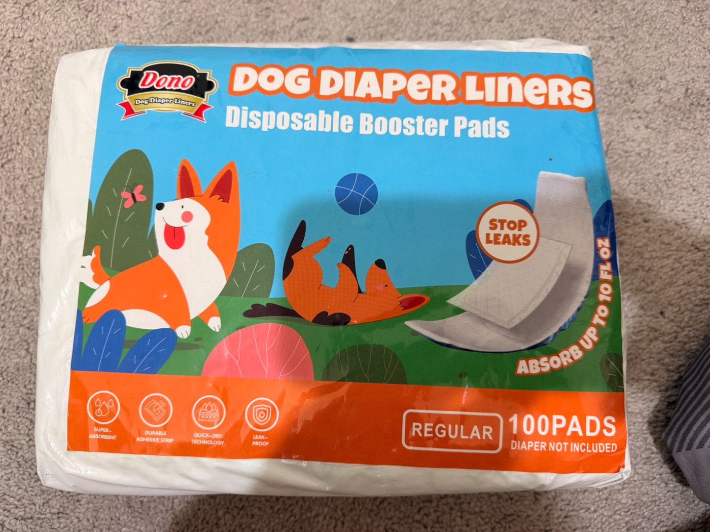 Dono Dog Diaper Liners for Male and Female Dogs, Super Absorbent Dog Booster Pads, 100ct Disposable Doggie Diaper Inserts Fit Reusable Male Belly Bands, Wraps, Washable Period Panties, Regular