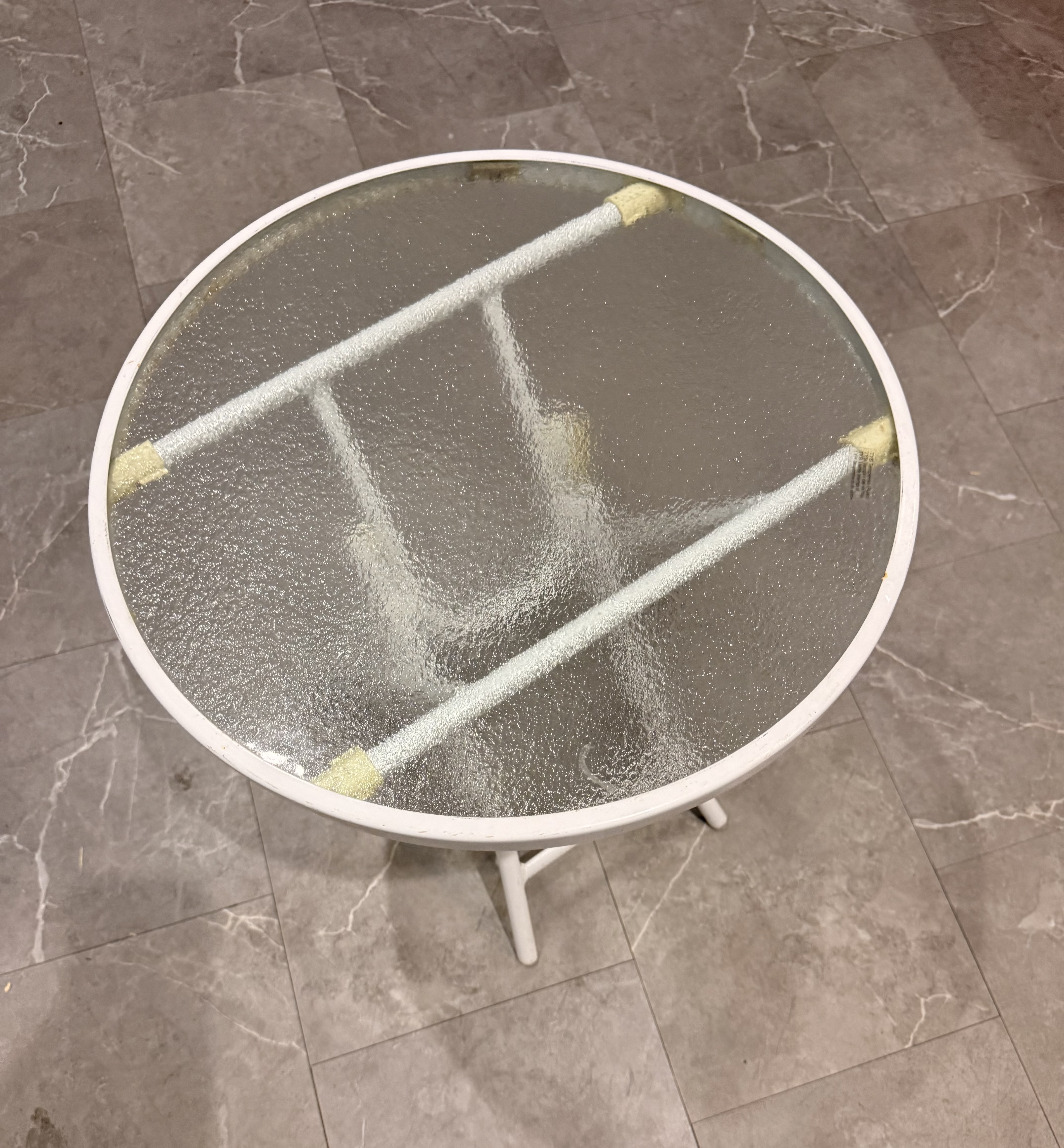 Round Glass Top Side Table – Small Modern Accent Table with White Metal Legs