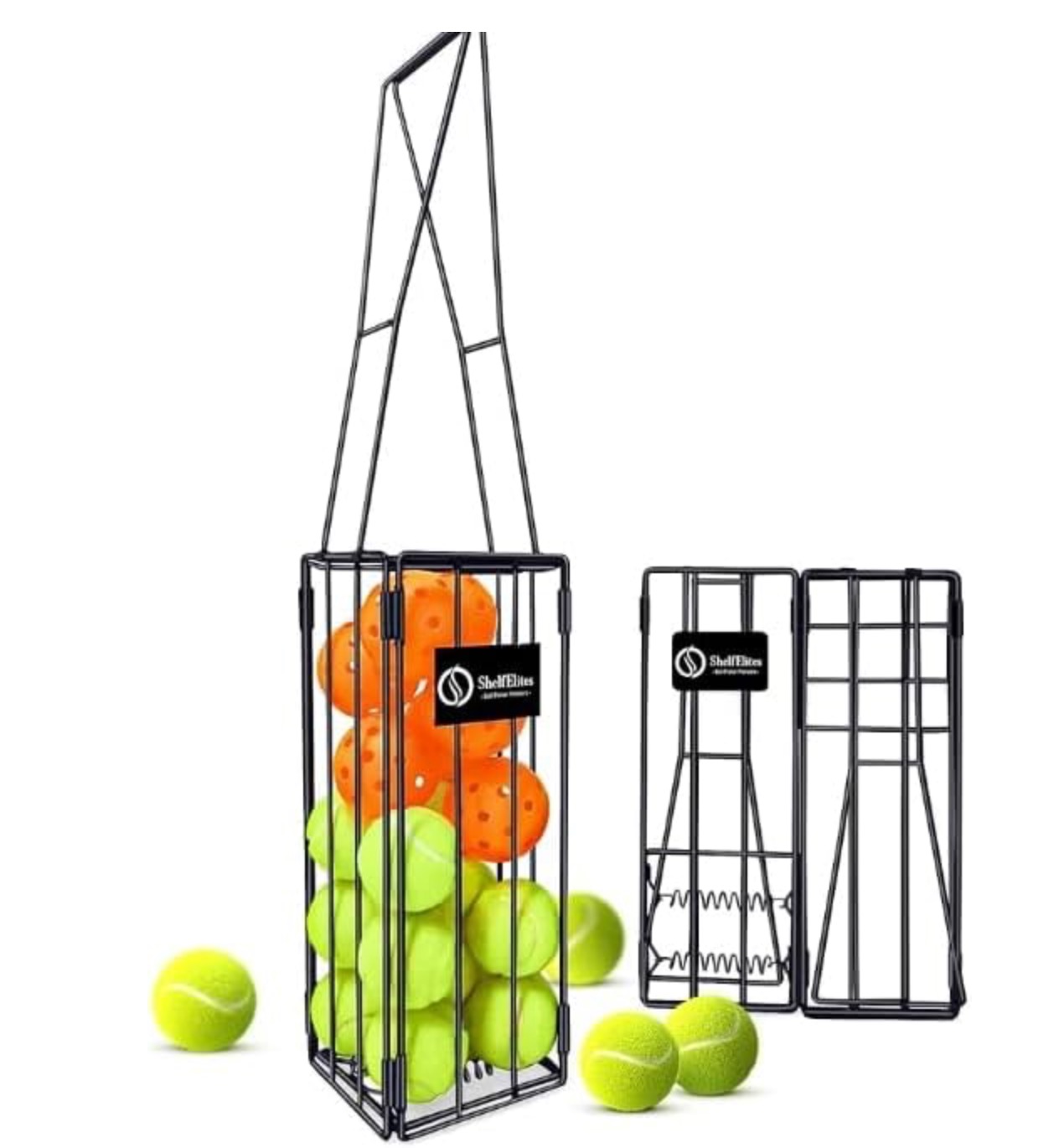 Foldable Tennis Ball Hopper - Collapsible Design Holds 25 Tennis or 16 Pickleballs.