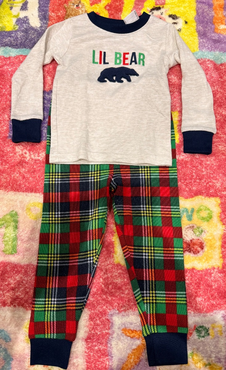 Toddler Pajama Set 3T “Lil Bear” Plaid Holiday