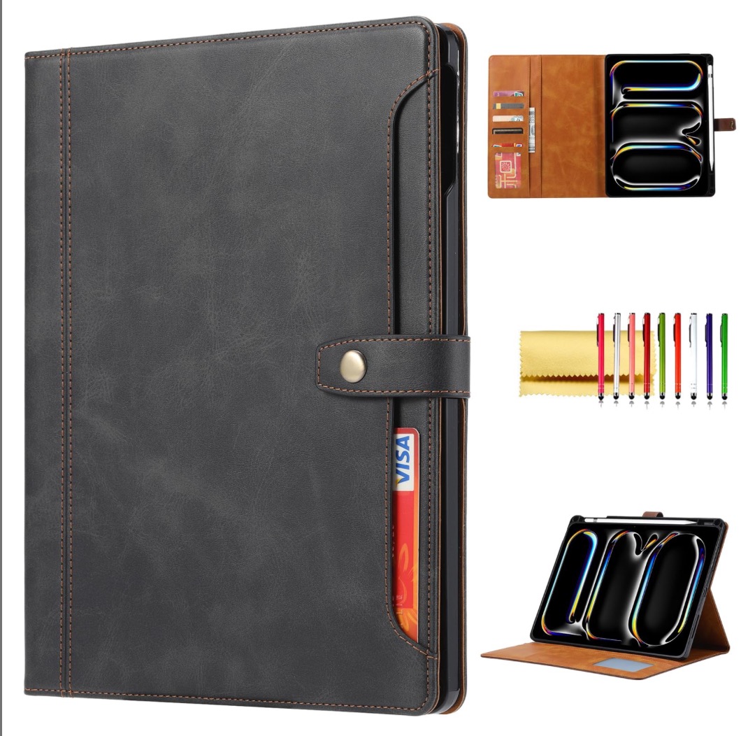 JETech Case for iPad Pro 11-Inch 4/3/2 (2022/2021/2020 Model), PU Leather Folio Protective Cover with Hand Strap, Pencil Holder & Pocket, Multi-Angle Viewing (Black)
