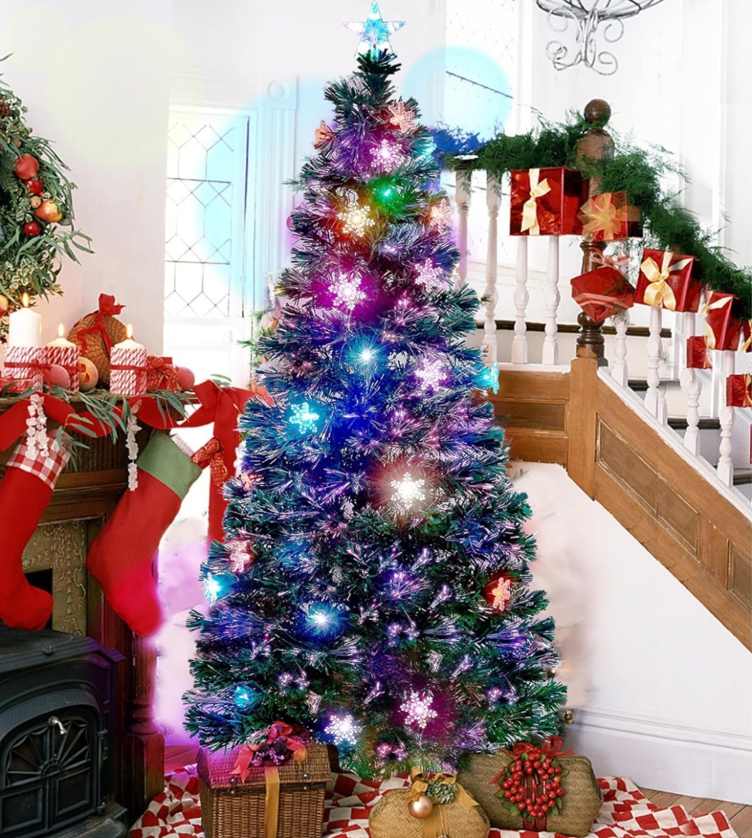 Juegoal 6 ft Pre-Lit Optical Fiber Christmas Artificial Tree