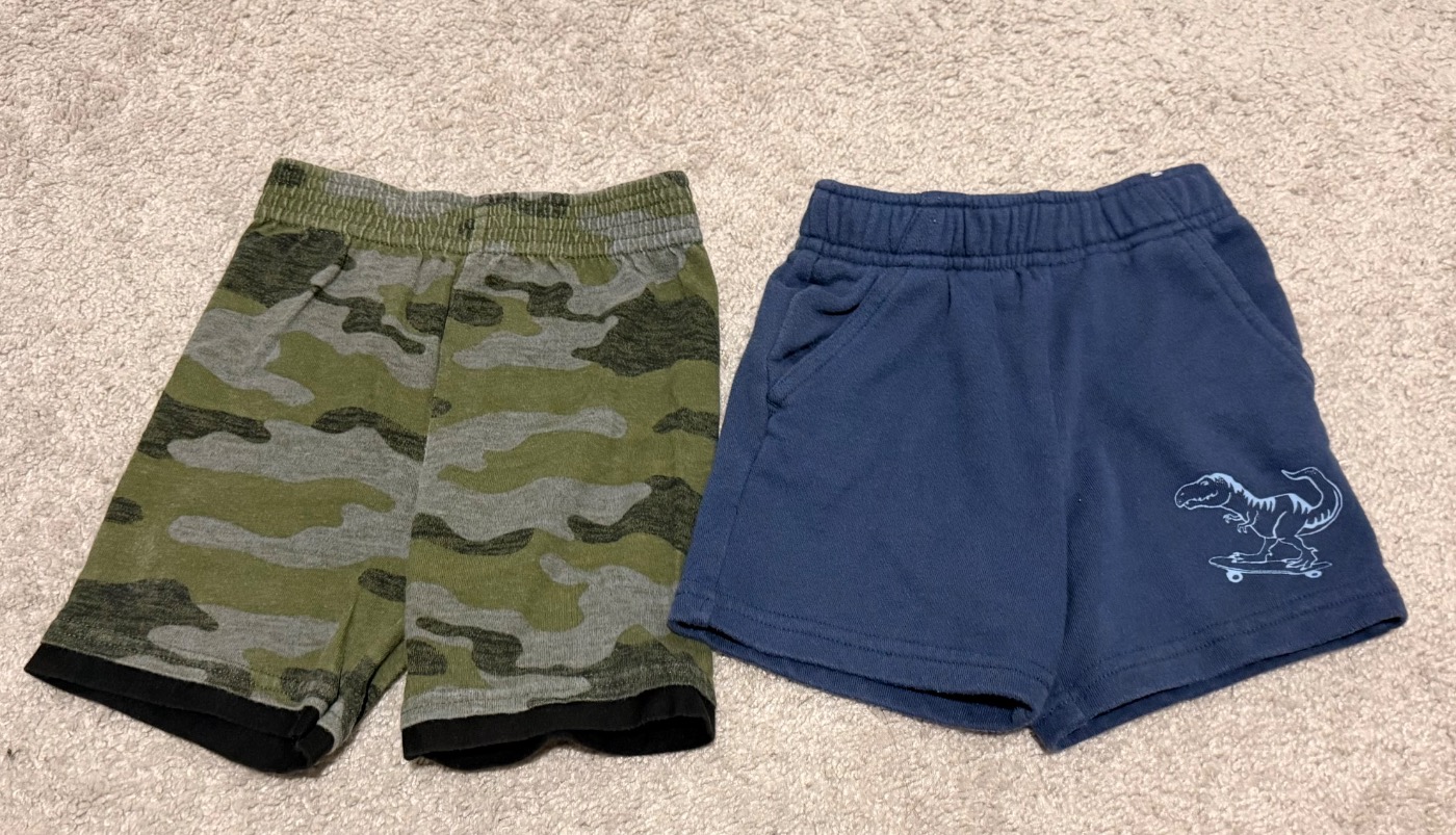 Toddler Boys Shorts Bundle Size 2T Camo & Blue Dinosaur Elastic Waist Casual Playwear (2 Pack)