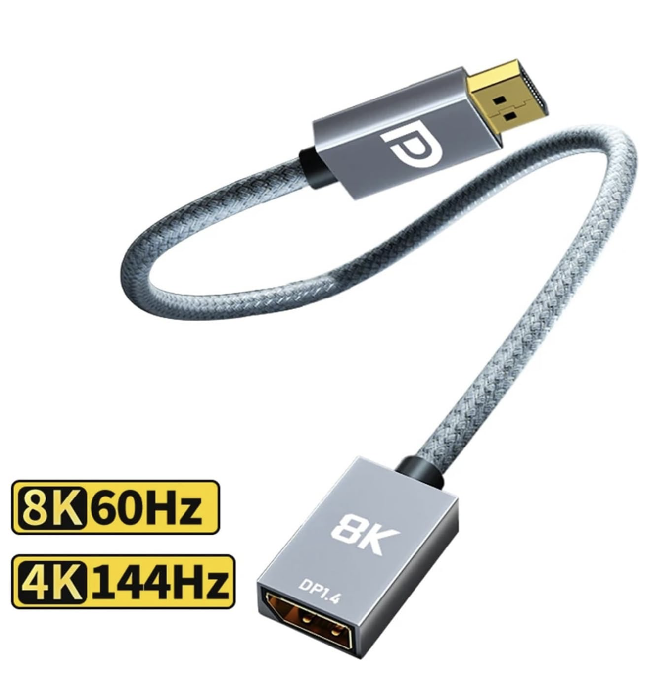 DP Extension Cable 8K DisplayPort 1.4 Adapter 4K HDR 144Hz 165Hz Compatible with The Video PC TV Display Port Cord Wire Male to Female(1m)