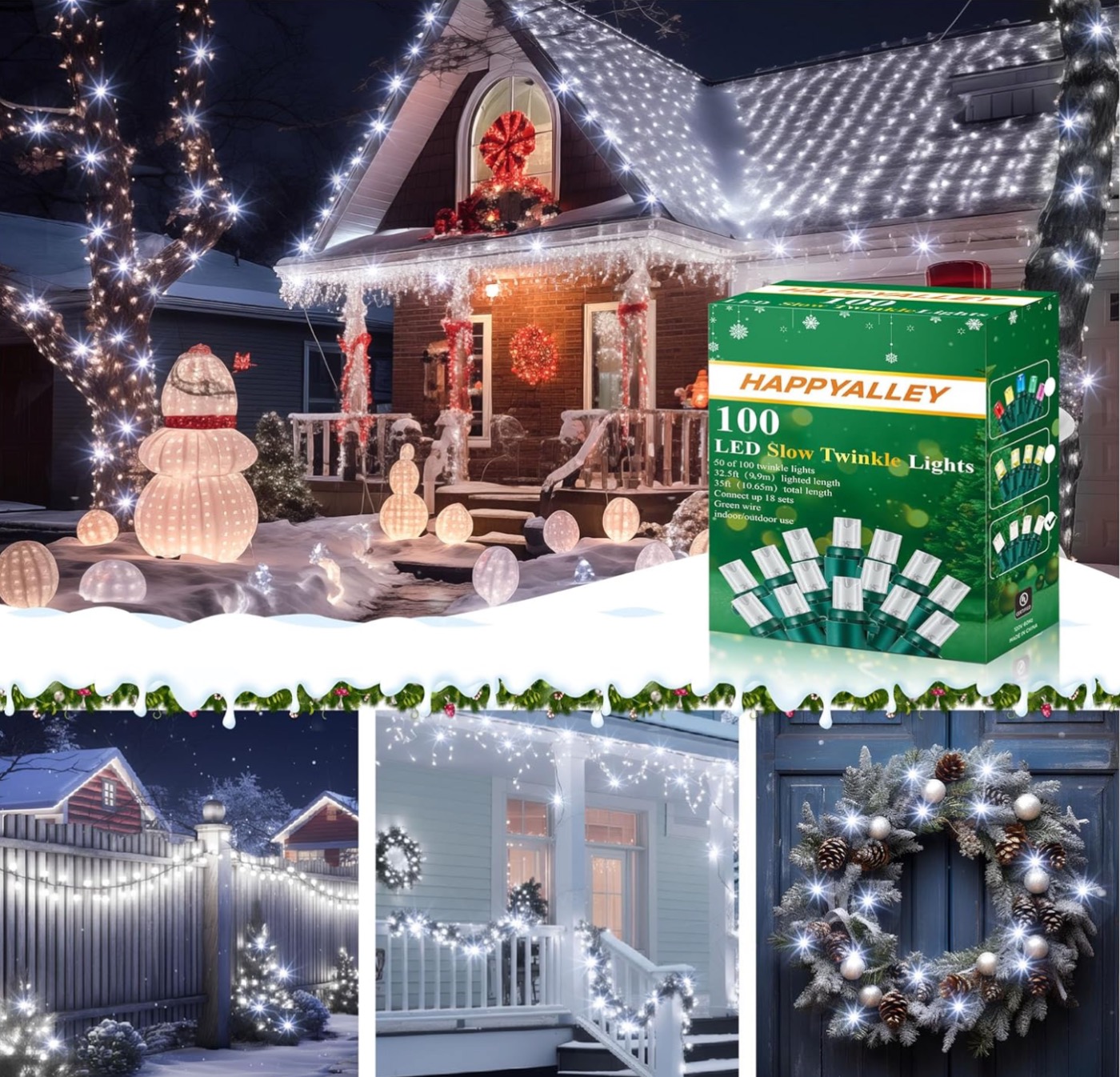 100LED 35 Ft Slow Twinkle Christmas Light