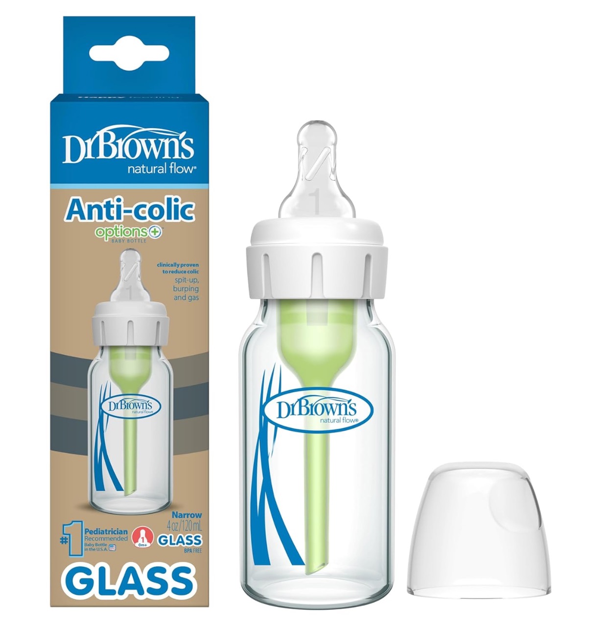 Dr. Brown's Anti-Colic Options+ Narrow Glass Baby Bottle with Level