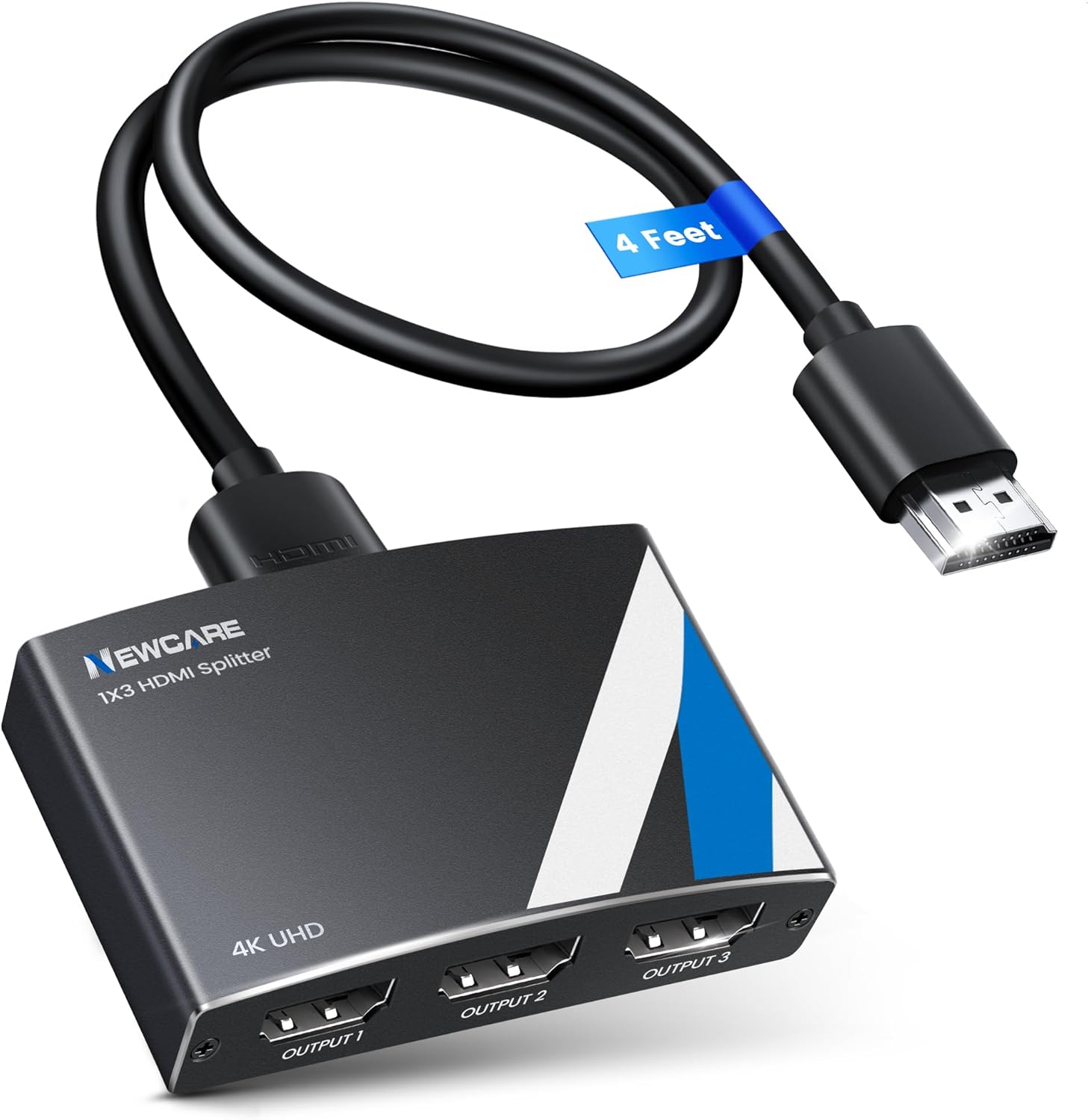 4K HDMI Splitter 1 in 3 Out [with 4 FT Hdmi Cable and Power Adapter]-Not Support Extended Display, Aluminum Alloy 1×3 HDMI Splitter Support 4Kx2K,1080P,3D, DTS/Doby-TrueHD for Xbox PS5/4 Roku