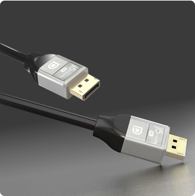 j5create , 8K @ 60 Hz / 4K @ 120 Hz, Cable DisplayPort de 32.4Gbps para TVs, laptops, Monitores, Tarjetas Gráficas, 6.6 ft, JDC43
