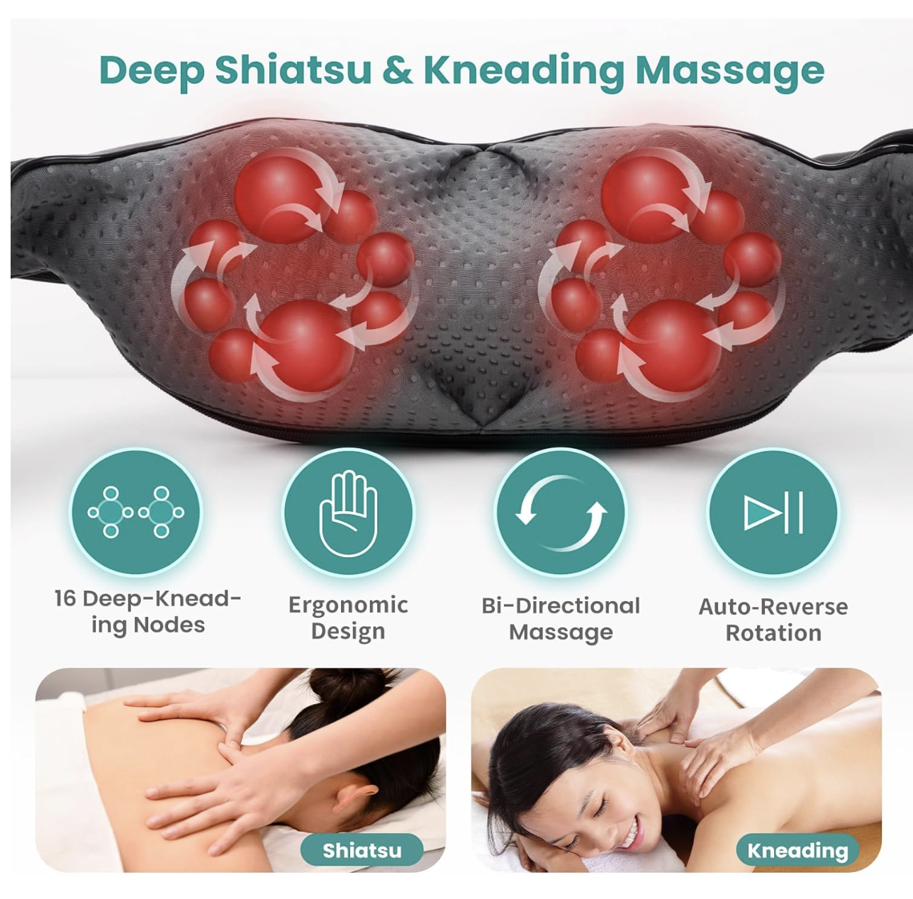 Nekteck Shiatsu Neck Massager with Heat for Pain Relief Deep Tissue, 2026 Upgraded 3D Back Shoulder Kneading Massage Pillow, Body Muscle Relaxation Tools Gifts for Him Her, Black (NOT Cordless)
